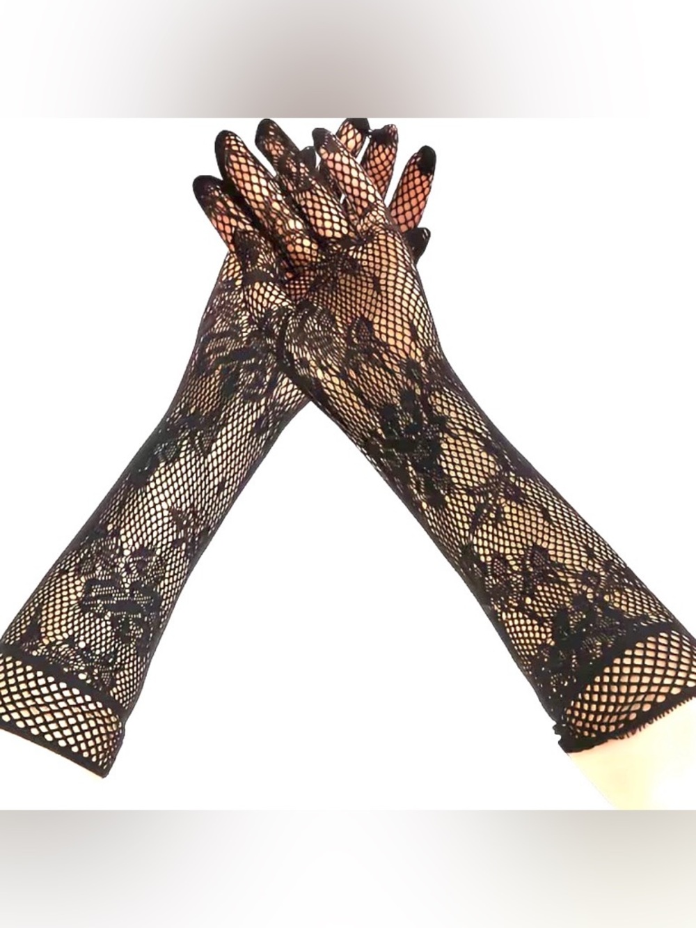 Black Lace Opera Gloves: Prom, Evening Wear, wedding guest, black tie, goth - Picture 6 of 8